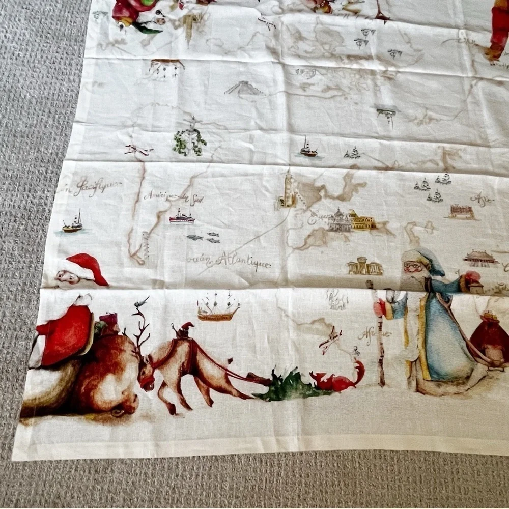 Tessitura Toscana Telerie Firenze Linen Tablecloth 90x63 Christmas Old World Map
